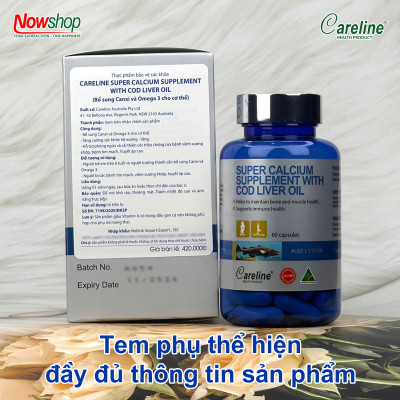 Super Calcium Supplement With Cod Liver Oil 1000mg Careline hộp 60 viên bổ sung canxi và omega 3