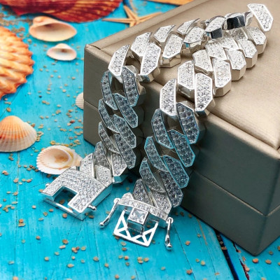 Vòng Tay Lắc Tay Nam Cuban Full Đá Kiểu Jony Đặng BẠC HIỂU MINH LTN033