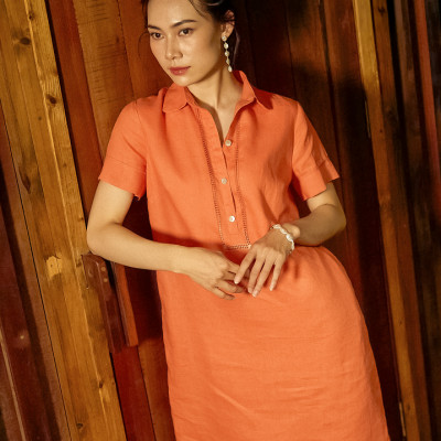 Đầm Sơ Mi Linen Kéo Sợi Mơ Nghiền DRE197 thời trang thiết kế Hity