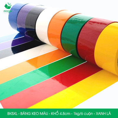 BK5XL - 3 cuộn băng keo màu khổ 4.8cm loại 1kg/6 cuộn - Xanh lá - Băng keo, băng dính đóng hàng