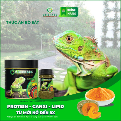 Thức ăn bò sát Iguana Baby GREENABC vị bí đỏ dùng cho Iguana từ mới nở cho đến 9x giúp tăng kích thước, lên màu đẹp, phòng chống MBD, teo đuôi – Hộp 230g