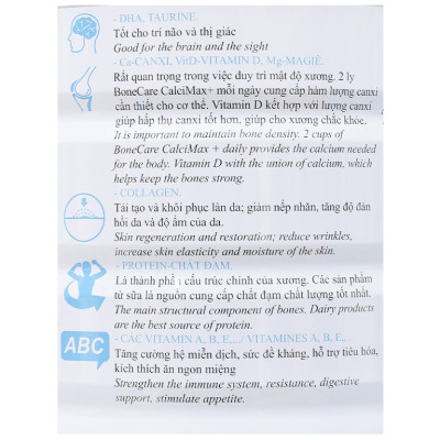 Sữa bột Wincofood Bonecare Calcimax+ 850g dành cho người từ 18 tuổi trở lên bổ sung canxi - Collagen và đường Isomalt phòng ngừa loãng xương, giúp chống lão hóa đẹp da và ngừa tiểu đường.