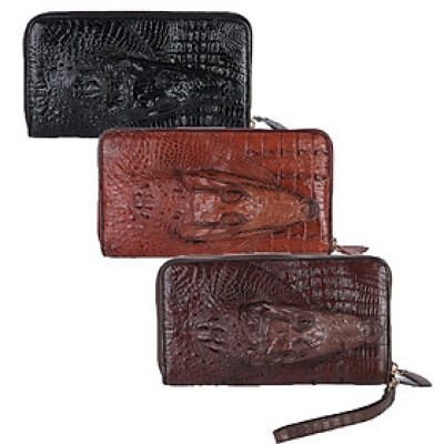 HJ3725-26-27-28 - Ví nữ da cá sấu nhiều ngăn đầu cá sấu đen, nâu đất, vàng, nâu đỏ