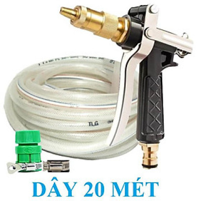 Bộ dây vòi xịt nước rửa xe, tưới cây . tăng áp 3 lần, loại 20m 206318 đầu đồng,đai, + tặng mở chai