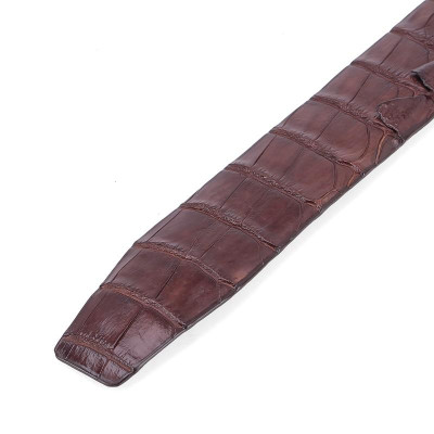 HC4848 - Dây nịt nam da cá sấu Huy Hoàng nguyên con 4P đầu kim màu nâu đất