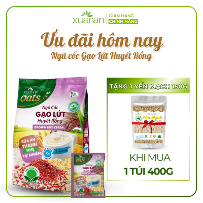 Combo 11 Túi Ngũ Cốc Gạo Lứt Huyết Rồng Xuân An [ít đường] 400G {25g*16 gói}(Tặng Kèm 11 Túi Yến Mạch 150G)