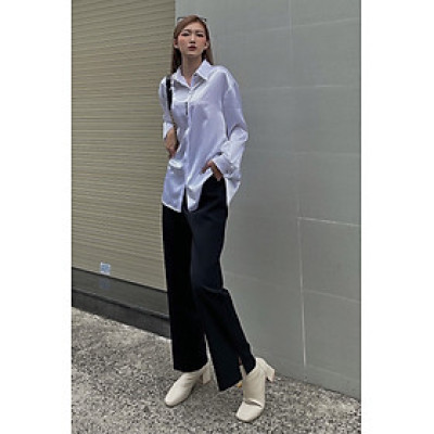 LAAS Quần ống đứng tag túi đen thanh lịch sang trọng