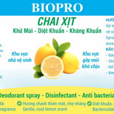Chai xịt Biopro 500ml khử mùi diệt khuẩn kháng khuẩn Khu vực gây mùi khó chịu Khu vực nhà vệ sinh Hương chanh thơm mát