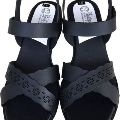 Giày sandal nữ Trường Hải gót vuông 4cm màu đen đế cao su mềm dẻo chống trơn thời trang cao cấp XDN235