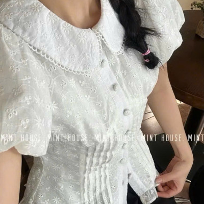 Áo sơ mi ren hoa cổ sen cao cấp-Áo sơ mi kiểu