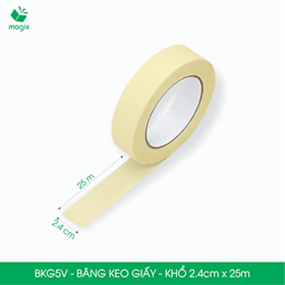 BKG5V - Block 12 cuộn băng keo giấy khổ 2.4cm x 25m - Băng dính giấy viết được, chặn màu sơn
