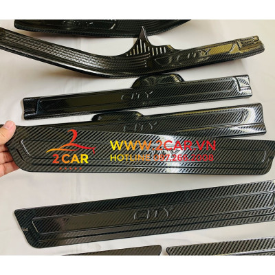 Ốp bậc cửa, nẹp bước chân, chống trầy bậc cốp Carbon xe Honda City 2021-2022 vân cacbon đẹp