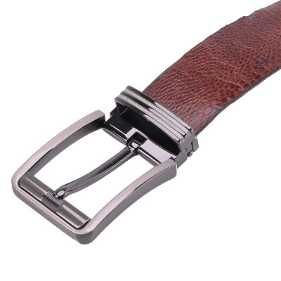 HJ4429-30-31-32 - Thắt lưng nam da đà điểu Huy Hoàng trơn 4P đầu kim màu đen, nâu đất, nâu đỏ, vàng bò