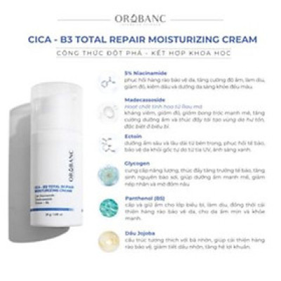 Kem dưỡng ẩm, phục hồi Orobanc Cica B3 total repair moisturizing cream 30g