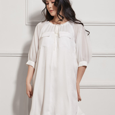 Đầm Babydoll Satin Cổ Tròn Tay Lỡ Maxivic, La Mộc - LM012213