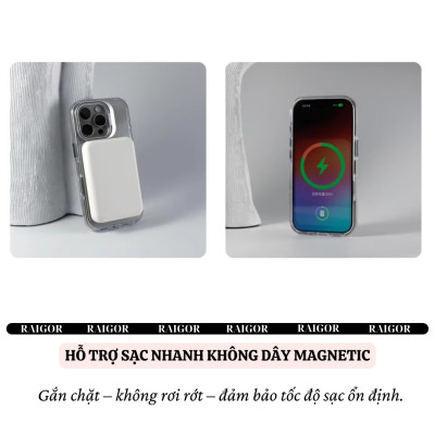 Ốp lưng chống sốc cho iPhone 16 Pro Max iP 15 Pro Max sạc không dây từ tính viền bảo vệ camera kiêm giá đỡ trong suốt hiệu Raigor Rita - Hàng nhập khẩu