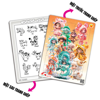 Xếp hình A4 -30 mảnh ghép Tia Sáng: 030-170 12 Con giáp - Baby Girl tặng tranh tô màu