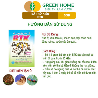 Thuốc Diệt Kiến Tận Ổ Greenhome, BTK, Gói 5gr, Hiệu Quả Cao, Dễ Sử Dụng, Tác Dụng Lâu Dài, Diệt Các Loại Kiến