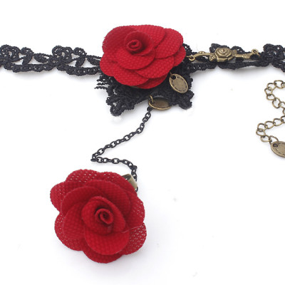 Vòng tay kèm nhẫn nữ kết hợp ren màu đen kiểu dáng thời trang phong cách Hàn Quốc