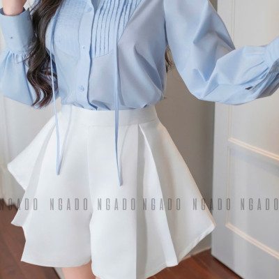 Áo sơ mi xanh nhạt NGADO , áo kiểu nữ , áo sơ mi
